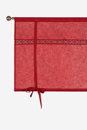 Cellbes of Sweden - Hissgardin med spets Monica - röd - - 100 x 120 cm
