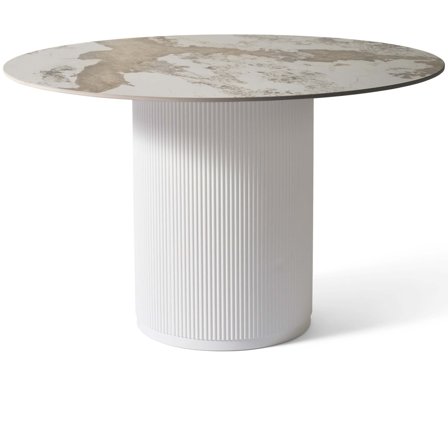 Argilla Esstisch Rund Ø120cm in Pandora Weiß, moderner Säulentisch für das Esszimmer, ästhetisch ansprechendes Design, stabil und praktisch.