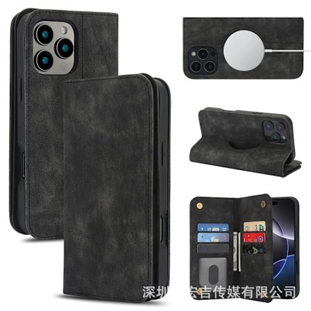 Etui til iPhone 13mini stærk magnetisk trådløs opladning sort [T multi-kort opladningsmodel