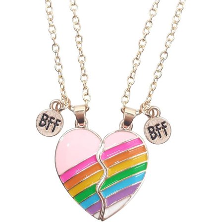 Vänskap Halsband för 2 Tjejer - Regnbågshjärta Bff Halsband