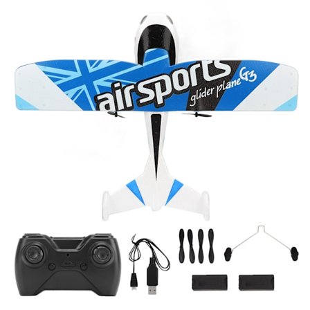 RC Flyvemaskine 2.4Ghz EPP Plastik Fjernstyret Flyvemaskine Glidebane med LED Lys til Begynder Voksen Børn Blå Dobbelt Batteri