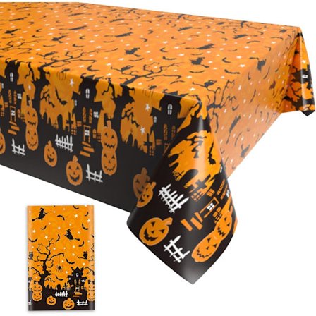 Halloween-bordsduk, orangefärgad spöklik pumpa rektangulär plastduk, 130 x 220 cm, stor hall