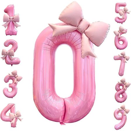 40 tommer 0–9 tallballong rosa med sløyfe, stor folieballong til bursdagsdekorasjon