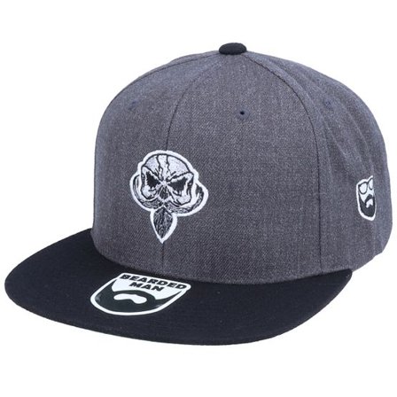 Bearded Man - Grå snapback Keps - Pipe Beard Skull Charcoal/Black Snapback @ Hatstore