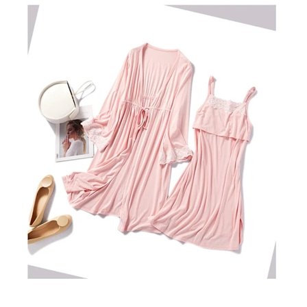 2 stk./sæt Gravid Pyjamas Natkjole Amning Gravid Kvinde Sjal Amme Natkjole Mamatøj Fødselskjole+Morgenkåbe Fødsel pink L-tfrf