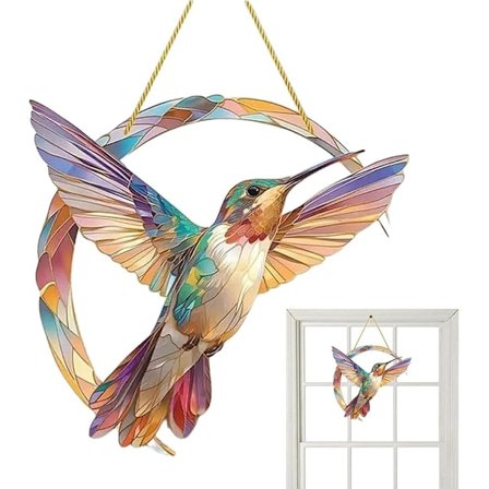 Kolibri vindussolfanger, fuglevindussolfanger | farget akryl solfanger, fuglevindusoppheng for hjemmeinnredning, dekorativ vinduskunst