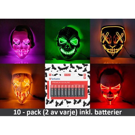 LED Mask 10 pack inkl batterier - halloween