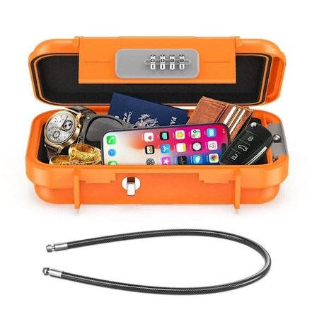 Bærbart pengeskap, vanntett og tyverisikkert, kan oppbevare penger, smykker, mobiltelefoner, oransje farge