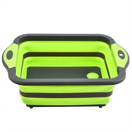 Multifunktionell Skärbräda för Diskbänk i Plast, Hopfällbar Avrinningskorg, Utomhus, Grön