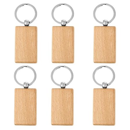 6 stk DIY tre nøkkelring anheng kreativ DIY nøkkelring dekor massiv tre DIy nøkkelring anheng tre anheng nøkkelring tilbehør for mann mann IC