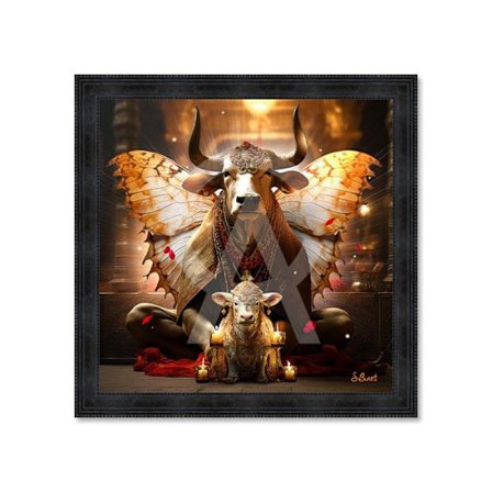 Träram med lackad PVC-tryck "Hindu-ko" - Svart - 120 x 120 cm - Kollektion Binet