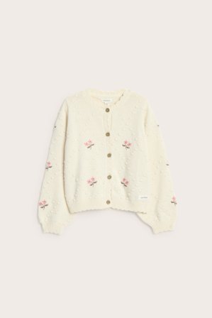 Newbie | Blommig kofta i ullmix | Ljusbeige