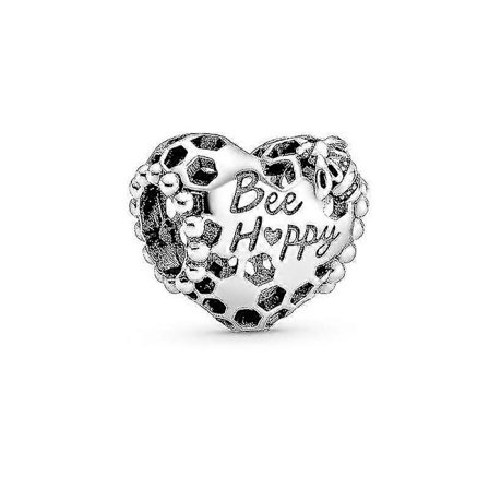 Dame Sterling Sølv Bee Happy Honeycomb Hjerte Armbånd Charm