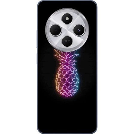 Kompatibelt Mobilskal till Xiaomi Xiaomi Redmi 14C Neonillustration av ananas i färgglatt ljus mot svart bakgrund