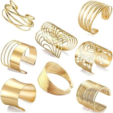 8 st Manschettarmband för Kvinnor Öppna Breda Trådar Armband Guld Handled Manschett Wrap Armband