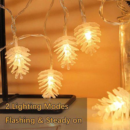 Fairy Lights, 6M Fyrrekogle LED Lys, Batteridrevne Lys, Indendørs og Udendørs Dekoration til Vindue, Have, Hegn, Altan - Varm Hvid