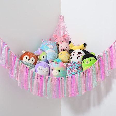 Oppbevaringsnett for kosedyr i bomullstau, hengekøye for kosedyr, oppbevaringsnett for kosedyr (fargen kan variere)