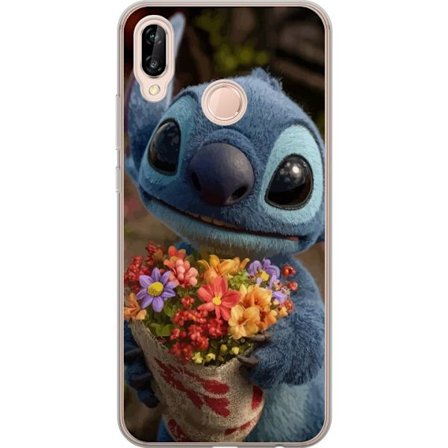 Kompatibel Mobilcover til Huawei Huawei P20 lite Sød blå figur med store øjne, der holder en farverig buket i en varm og kær stil