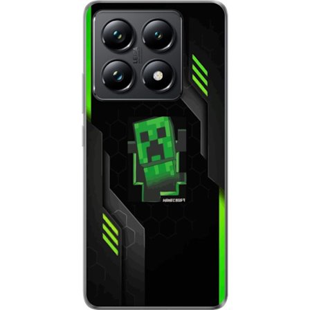 Kompatibel Mobilcover til Xiaomi Xiaomi 14T Grøn pixelbaseret creeper-lignende spilillustration med futuristiske neon-elementer og mørk tech-baggrun