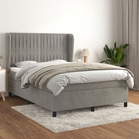 Maison Exclusive - Sängram med lameller och ljusgrå madrass 140x190cm Sammet