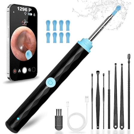 Korvavahan poisto, korvien puhdistusaine sisäänrakennetulla 1296P kameralla, helppo ja turvallinen korvien puhdistus, korvavahan poistosarja 5 