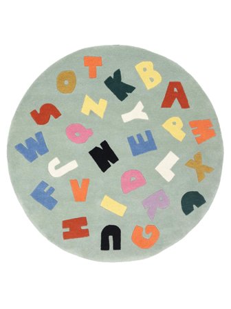 Tapis Enfant De Laine Numéro Alphabet Rumble Vert/Multicolore Rond Petit Oeko-Tex