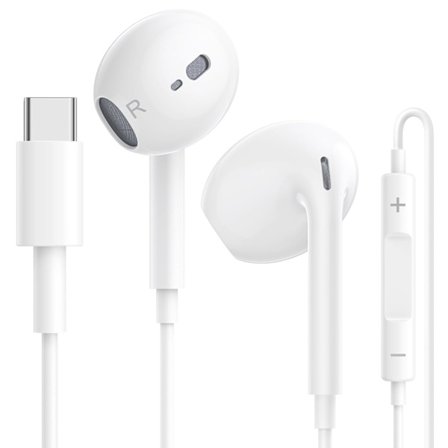 USB C Hörlurar för iPhone 16/15 Plus Pro Max, Typ C Hörlurar, Trådbundna Hörlurar med Mikrofon och Volymkontroll