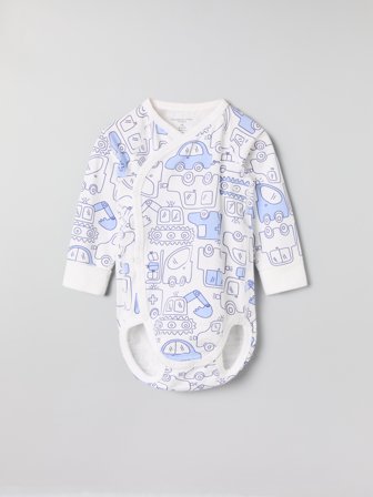 Polarn O. Pyret - Extendable wraparound bodysuit with car print - 56 - Childrenswear - white