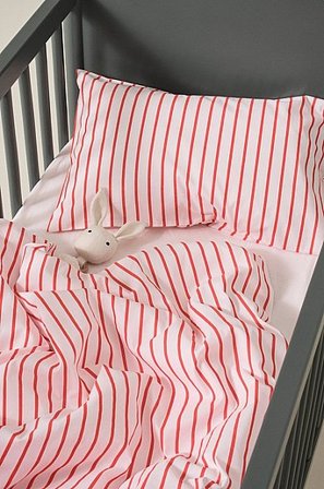 Jotex - Mini Bettwäsche Babybett Organisch Weiß/tomatenrot - SIMA - Kaufe Kinderbettbezüge & Kopfkissenbezüge bei Jotex