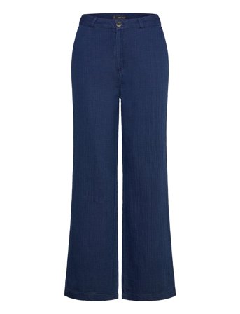 High-Waisted Denim Flowy Trousers Blue Mango