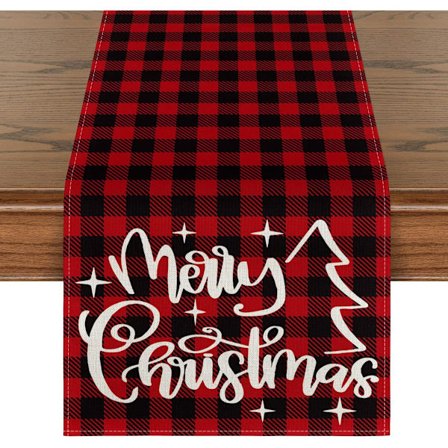 Röd och svartrutig bordslöpare, God Jul köksbordsdekoration (Stil 1/33x233cm)