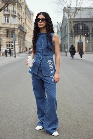 Handpicked x NA-KD - Jeans i denim med kantebånd - Flared jeans - Blå - EU 38