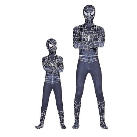 Kids Boy Spiderman Cosplay Suit Black Spider-man Costume Zentai Bodysuit Superhero Jumpsuit For Adults