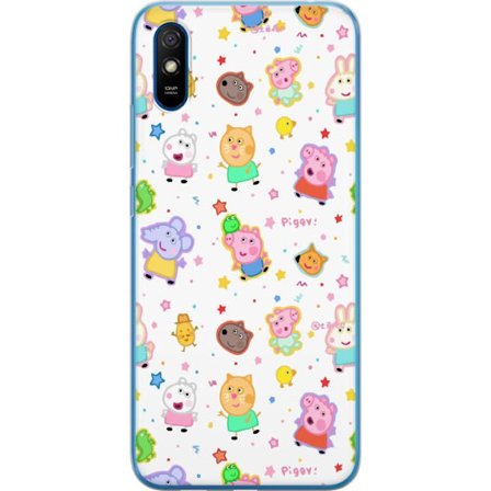 Kompatibelt Mobildeksel til Xiaomi Redmi 9AT Fargerike tegneserie dyrekarakterer i en leken stil med stjerner og prikker på en lys bakgrunn