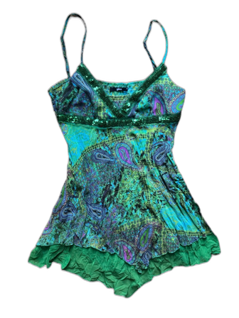 Vintage y2k Grön paisley linne/klänning från Gina Tricot