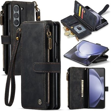 For Samsung Galaxy Z Fold5 Caseme C30 Multifunktionel Kortholder Lynlås Telefon Læder Mobiltelefon Etui