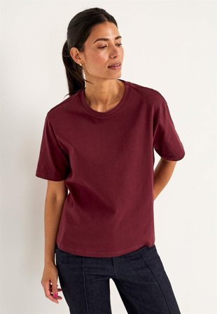 Cellbes of Sweden - T-shirt i kraftig bomullstrikå - vinröd - för damer - 58/60