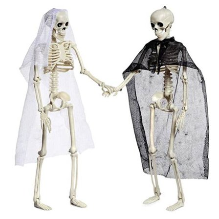 2-pack Halloween-skelett 16 tum brud och brudgum realistiskt helkroppsskelett med rörliga leder för Halloween-spökfestdekoration