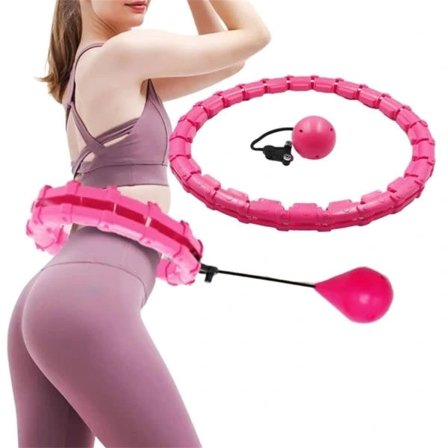 Vægtet smart hula hoop - Fitness hoop med massageringe med 24 aftagelige segmenter - Pink