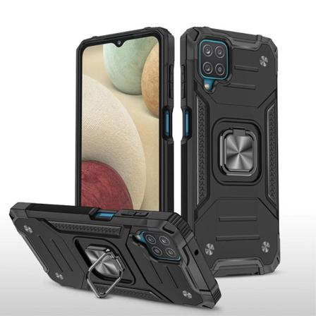 Samsung Galaxy A12 Armor Skal Med Finger Ring Och Metall - Svart Svart