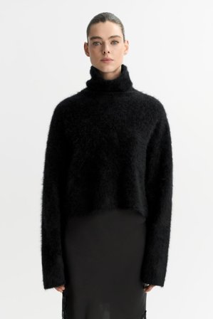 Soft Goat - Brushed turtleneck - Women cashmere sweater - S - Black