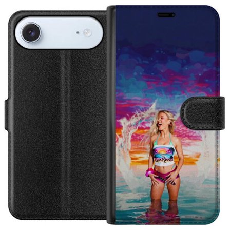 Yhteensopiva Lompakkokotelo Apple iPhone 17 Air Vaalea nainen kirjavia rantavaatteita pelaa meressä auringonlaskun aikaan