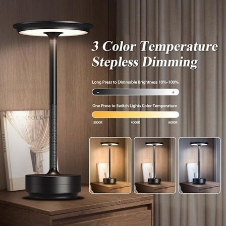 Trådløs Bordlampe, Dimbar, Metall, USB Oppladbar - 1/2stk_TF_TF