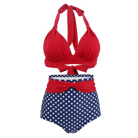 Polka Dot stor hög midja baddräkt dam rem split baddräkt Sexig xl