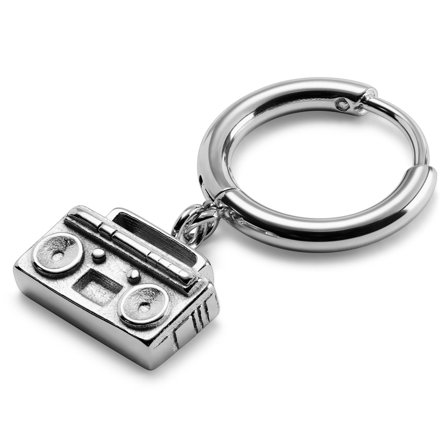 Jaygee | Silberfarbener Edelstahl-Radio-Ohrring - Drop Hoop für Männer - Creolen mit Anhänger