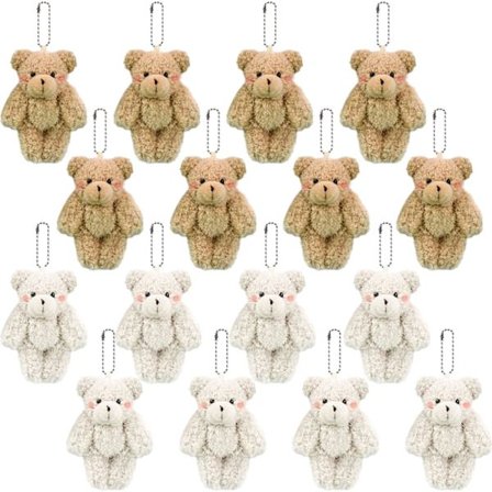 16-pak Mini Led Nalle Tiny Bear Kæledyr Lille plys bjørn legetøj til nøglering Baby Shower Bryllup DIY Craft Party Favor