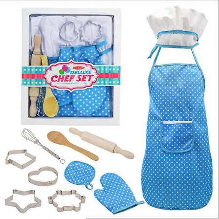 Childrens Apron With Chefs Hat, 11-piece Cooking Set, Toddler Apron, Chefs Kitchen Baking Tools, Christmas Gifts That Children Love