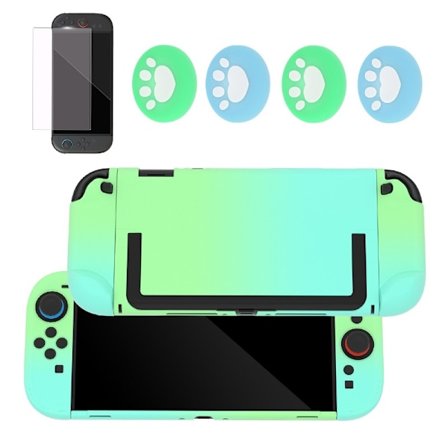 Skyddsfodral Kit Kompatibelt med Nintendo Switch 2 Konsol - Gradient Grön Silikon+PC Skal, Skärmskydd & Knappskydd