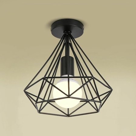 FlkwoH Retro Industriell Taklampa 25cm Svart Diamantform Hängande Lampa Armatur för Matsal, Bar, Sovrum