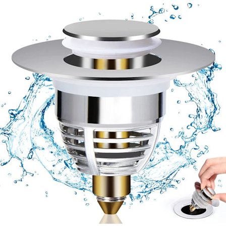 Badevask Propp, Universell Pop Up Bidet Propp, Metall Avløpspropp for Badekar, Kjøkken, Vask (32-42mm Avløpshullåpning), Sølv